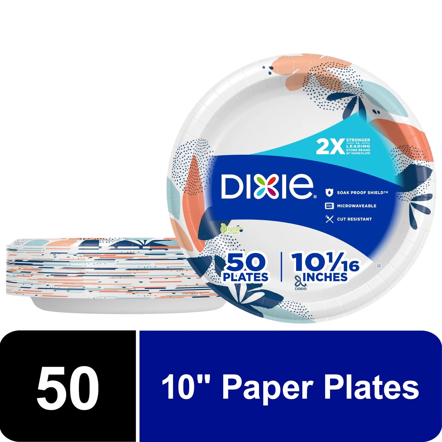 Everyday Disposable Paper Plates, 10", Multi-Color, 50 Count