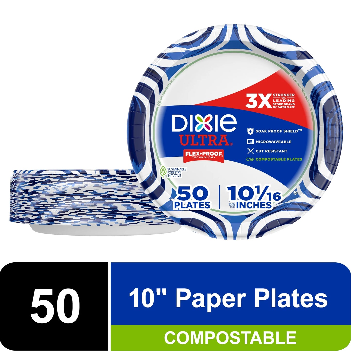 Ultra Disposable Paper Plates, 10", Multi-Color, 50 Count