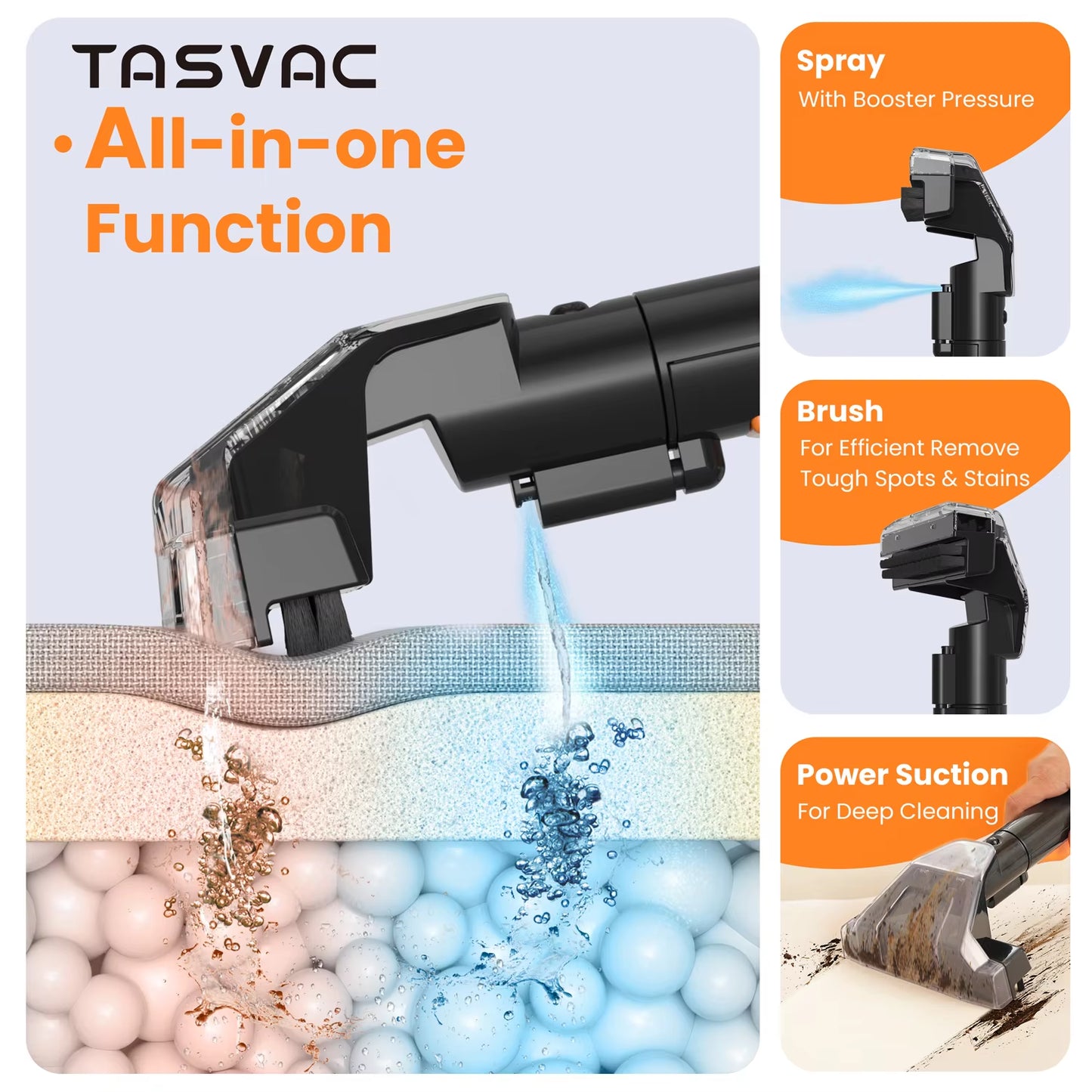 TASVAC C7 Portable Carpet & Upholstery Cleaner Machine for Pets, Stairs, Couch Area Rugs, Upholstery, Car Seat