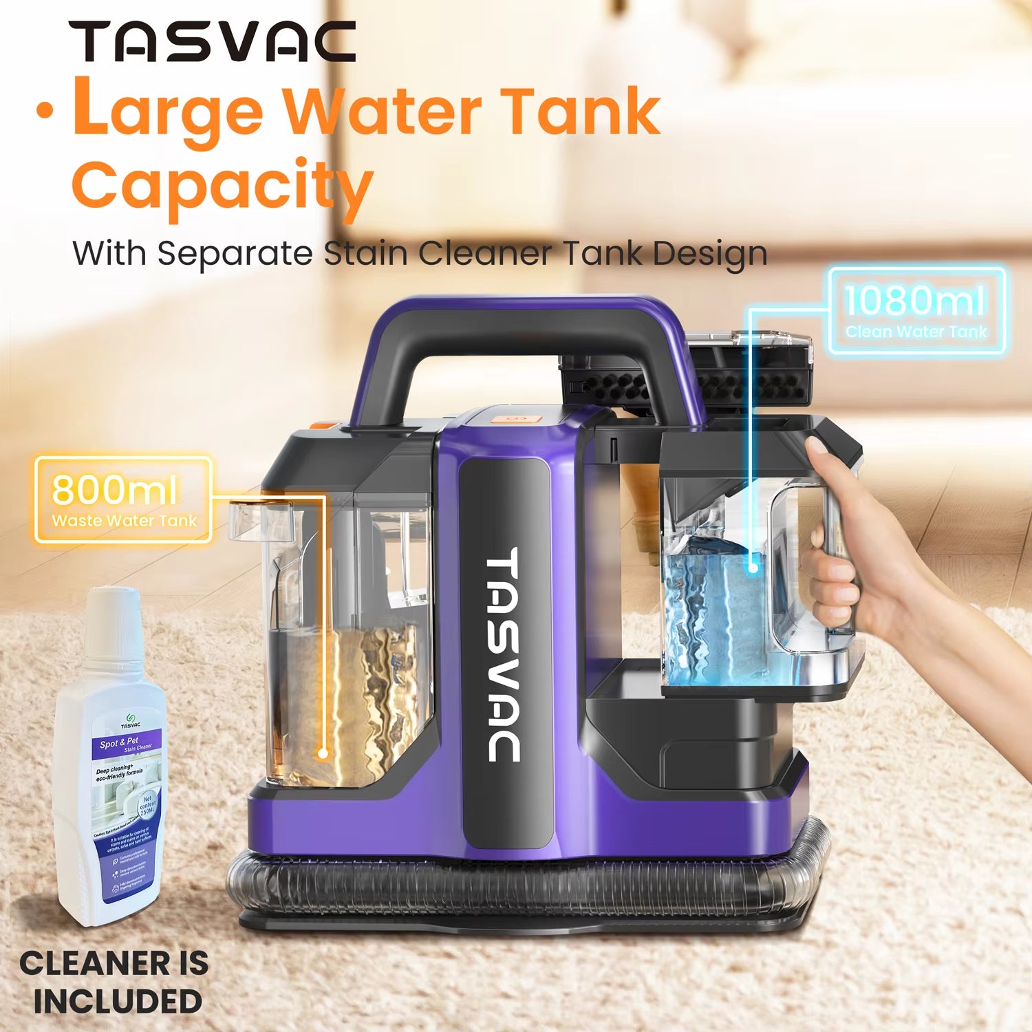 TASVAC C7 Portable Carpet & Upholstery Cleaner Machine for Pets, Stairs, Couch Area Rugs, Upholstery, Car Seat