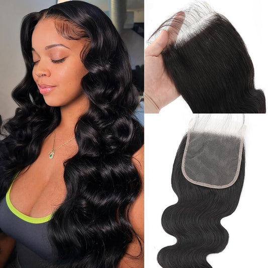 5X5 Transparent HD Lace Closure Body Wave Human Hair Lace Closure Invisible Closure 12A Brazilian Virgin Human Hair Closure Free Part 5X5 100% Real Human Hair Closure Pre Plucked Natural Black 22 Inch