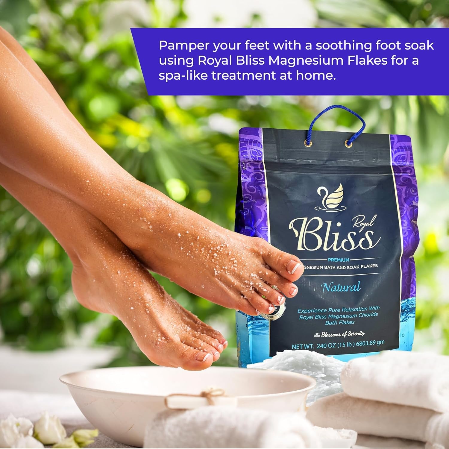 Magnesium Bath & Foot Soak Flakes, Epsom Salt Alternative, High-Absorption Minerals, Natural Salts for Relaxation, Wellness & Muscle Relief, Ideal for Soaking, Recovery, and Stress Relief 15 LB